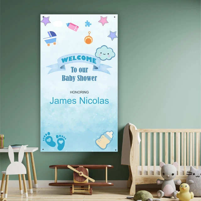BOY BABY SHOWER Blue Banner Name Personalized. Party Backdrop Entry
