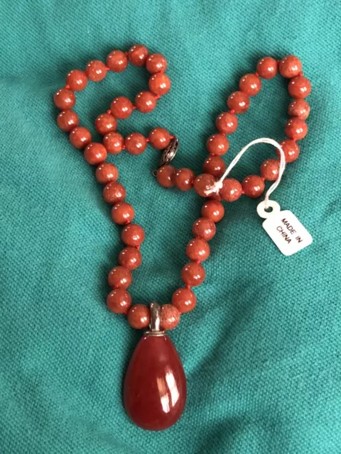 Hand Knotted Carnelian Bead Necklace With Sterling Silver 925 Enhancer NWT