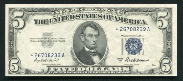 Fr. 1656* 1953-A $5 Five Dollars *Star* Silver Certificate Choice Uncirculated