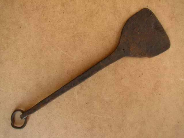 Old Antique Primitive Metal Kitchen Paddle Spoon Tool Cutlery Hand Wrought 19th