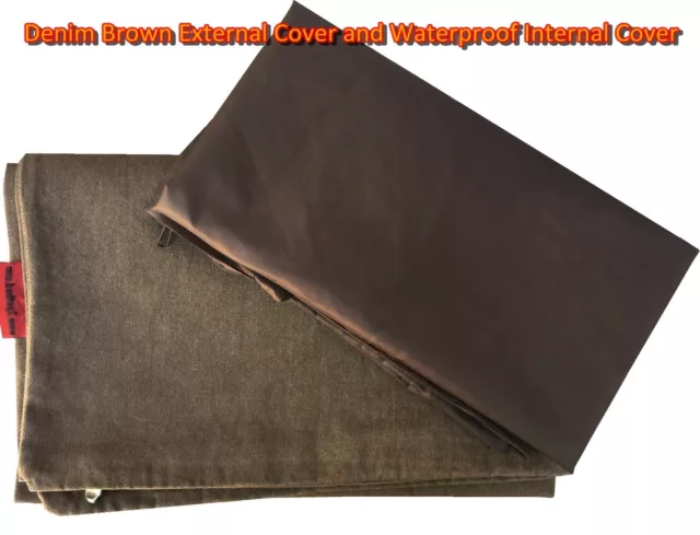 Brown Denim Cover + Internal Waterproof Duvet Case For Dog Pet Bed Pillow