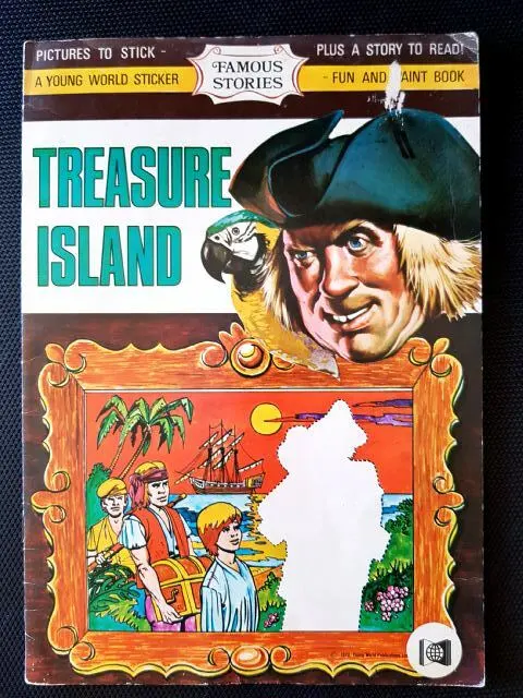 TREASURE ISLAND Famous Stories, Sticker - fun - paint book Vintage 1970's
