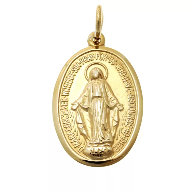 9Ct Gold Miraculous Mary Medal Pendant Necklace - Madonna Medal Our Lady