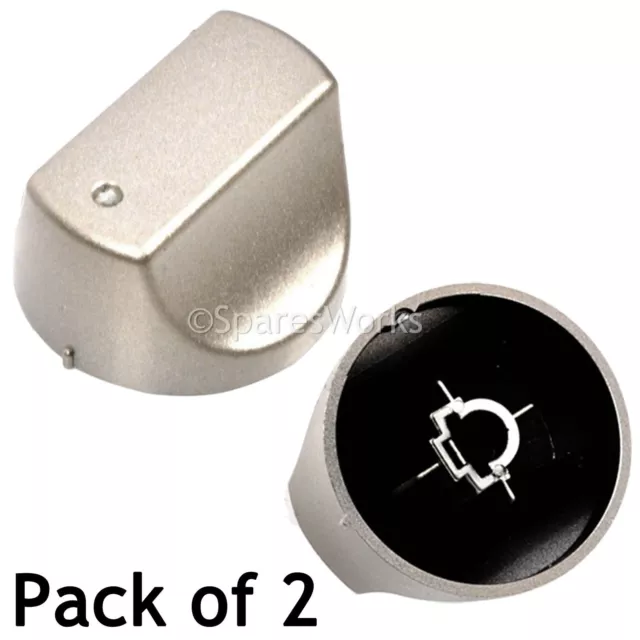 2 Silver Switch Knobs for HOTPOINT Hot-Ari ix Hob Oven SHS33XK SHS33XKS SHS33XS