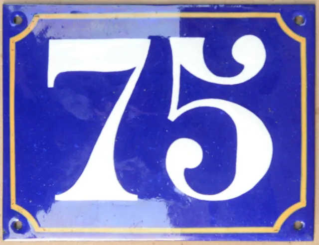 Old blue French house number 75 enamel steel door wall gate plate plaque - pick