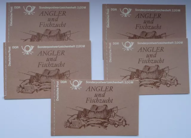 DDR 1987, 5 mal MH 9 "Angler und Fischzucht", Mi. 3096 postfrisch