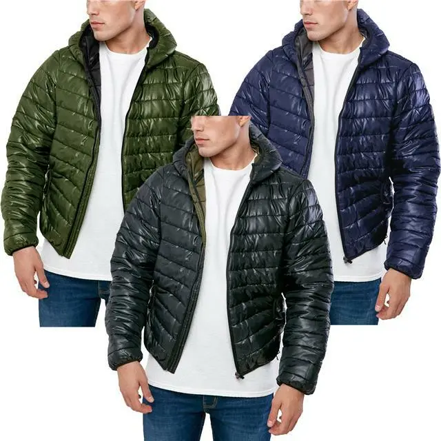 Mens Padded Bubble Puffer Quilted Hooded Jacket Coat Warm Winter Zip Up Contrast