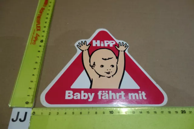 Alter Aufkleber VerkehrsSicherheit Kind BABY im Auto dabei HIPP Babynahrung (JC)