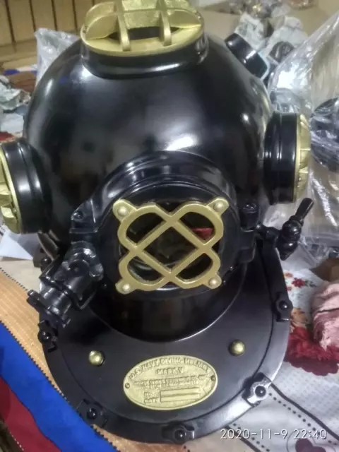 Vintage estilo buceo cobre azul marino negro latón Morse buzos casco de...