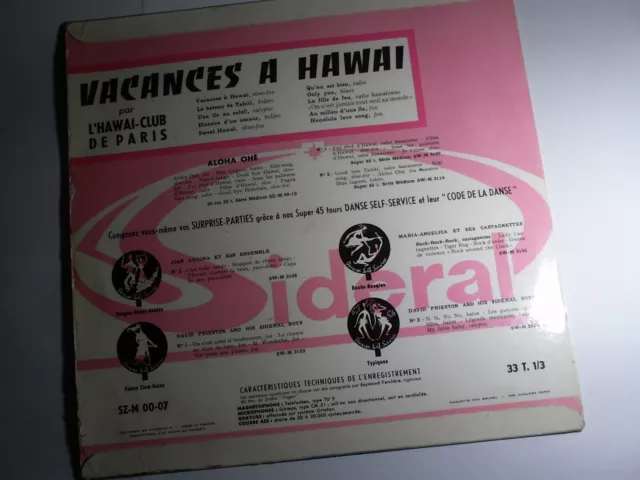 Vacances à Hawaï Vinyle 33T Sideral SZ-M-0007 Hawaï-club Paris 2