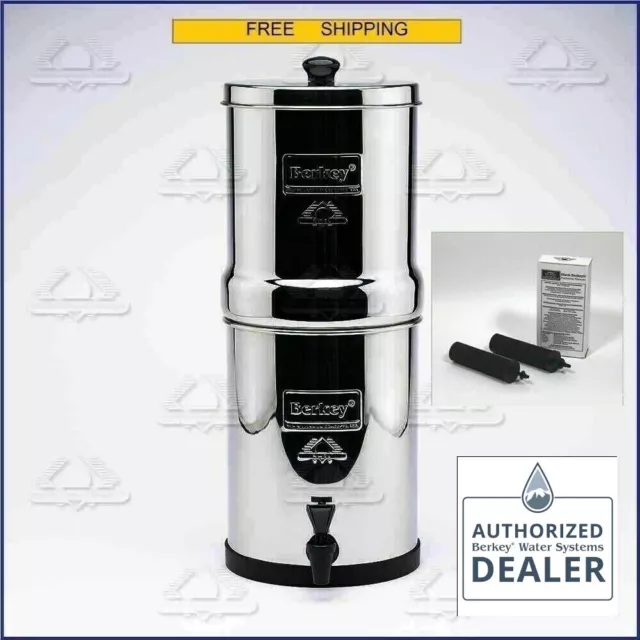 Travel Berkey Water Filter System with 2 Black Filters FREE Ship - New