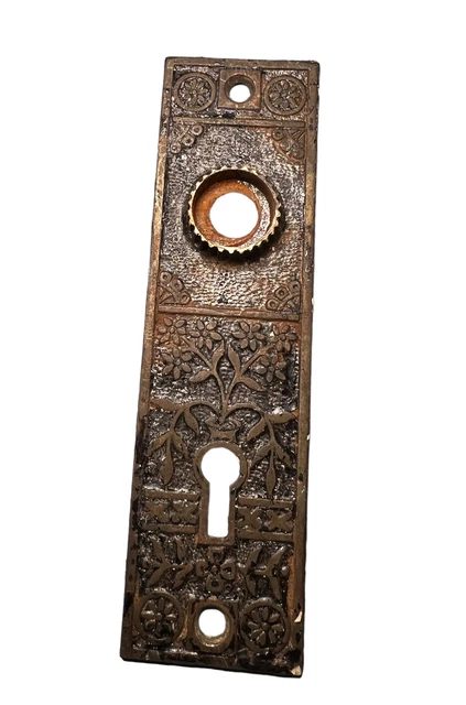 Antique Ornate Floral cast Iron Victorian Door Knob Back Plate 5 3/8 x 1 1/2”