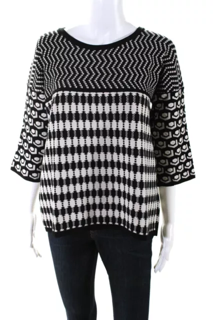 Weekend Max Mara Womens Chevron 3/4 Sleeved Stretch Sweater Black White Size XL