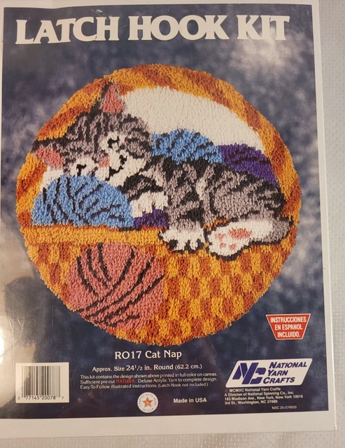 Vtg National Yarn Crafts CAT NAP  Latch Hook Kit Wall Hanging Rug Pillow SEALED
