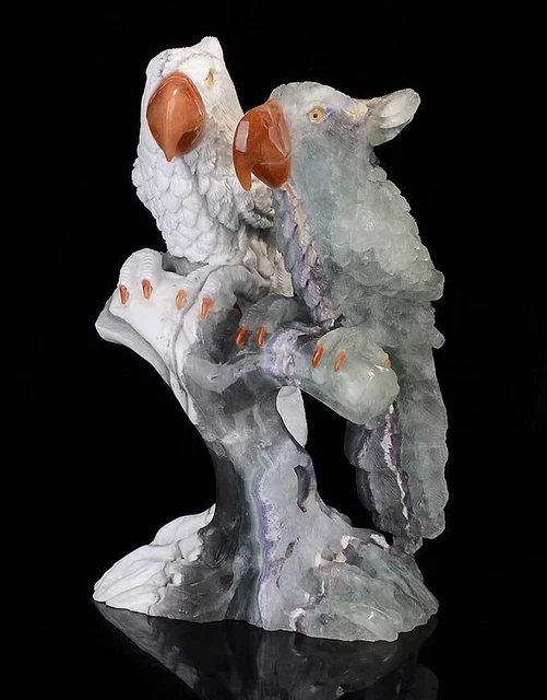 Loros de fluorita natural de 7,44" tallados a mano artesanías decoración regalo curación AN18