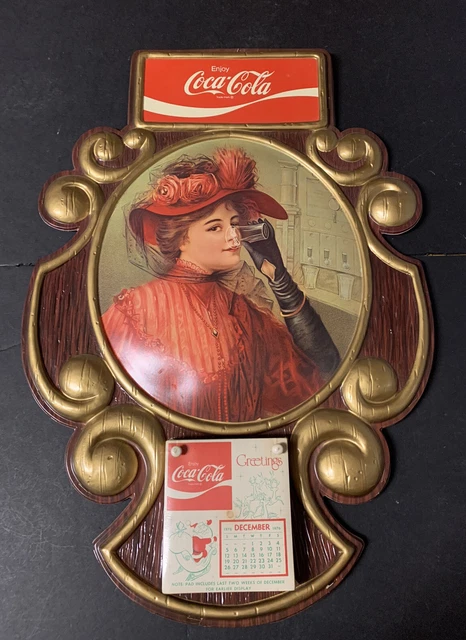 Vintage Coca Cola 1977 Calendar 3D Plastic Advertising Wall Sign Victorian Woman