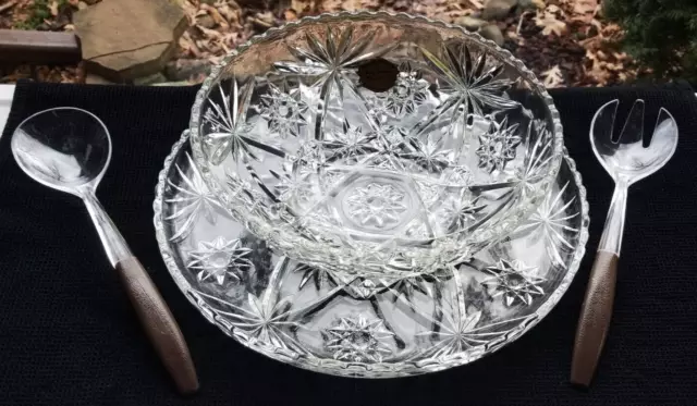 Anchor Hocking Glass Clear Early American Prescut Salad Serving 4 piece Set