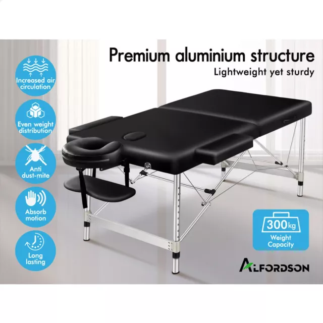 ALFORDSON Massage Table 2 Fold 75cm Portable Aluminium Waxing Bed Therapy 2