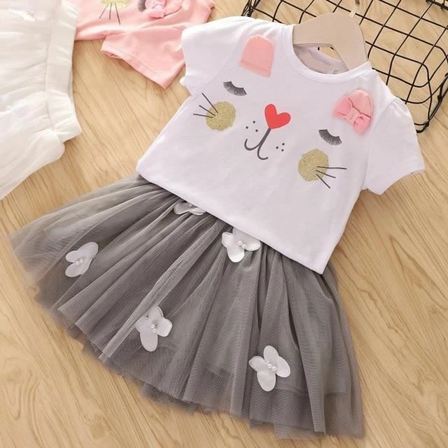 2 PC / Set Ragazze Estate Abbigliamento Coreana Jeans Manica Corta T-Shirt + 2