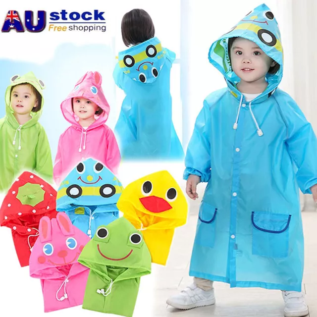 Toddler Girls Boys Baby Cartoon Raincoat Kids Rain Hooded Poncho Coat Outwear