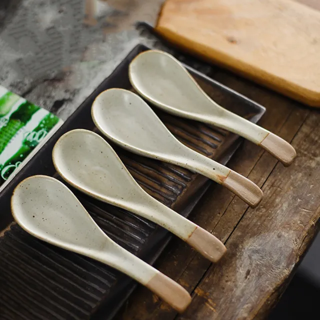 Japanese Ceramic Soup Spoon Short Handle Restaurant Household Tableware Cutlery