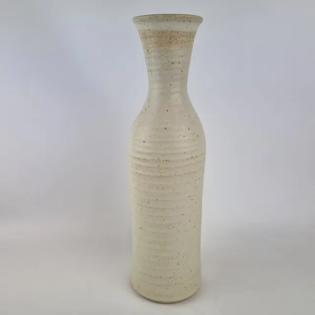 Made In Cley Studio Pottery Vase Ribbed With Brown Speckles 37cm High