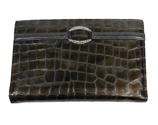 Brighton Jetson Folio Organizer Wallet Croc Embossed Patent Leather Passport