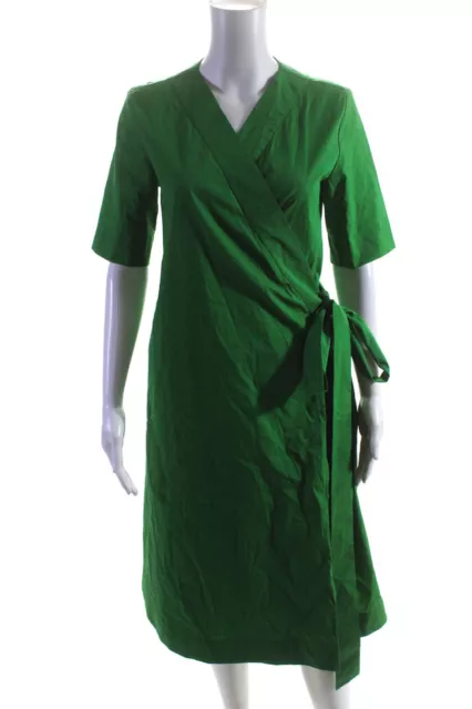 COS Women's V-Neck Short Sleeves Wrap Midi Dress Green Size 8
