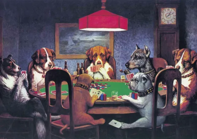 Dogs Playing Poker - Large A2 size Vintage Canvas Art Print Poster Unframed