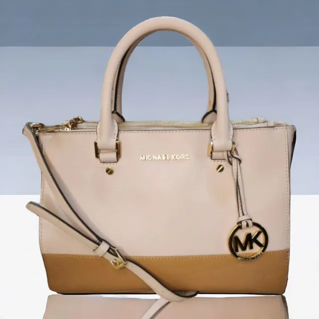 Michael Kors Sutton Leather Colorblock Double Zip Satchel Bag In Pink MSRP  $328