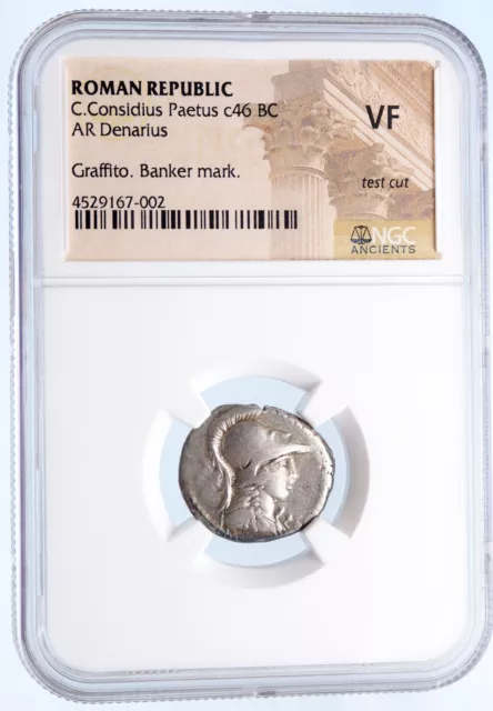 Roman Republic 46BC Authentic Ancient Silver Coin MINERVA VICTORY NGC i61915 3