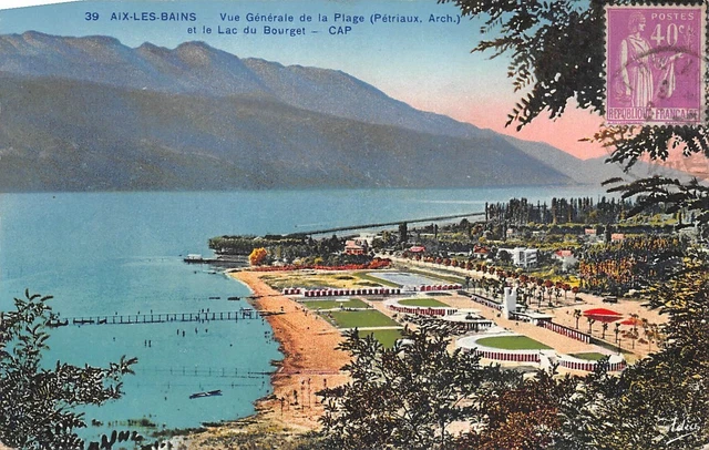 AIX LES BAINS - vue générale de la plage - et le lac du Bourget -
