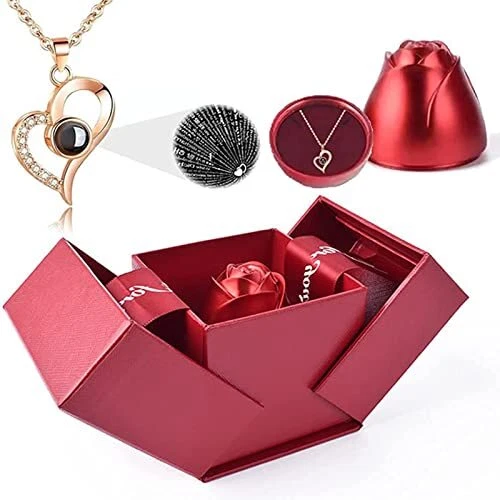 I Love You Roses Bloom Projection Necklace Bloom Necklace Rose Gift Box