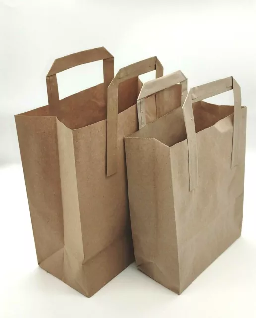 Kraft Brown Paper SOS Food Carrier Bags With Handles Party Takeaway