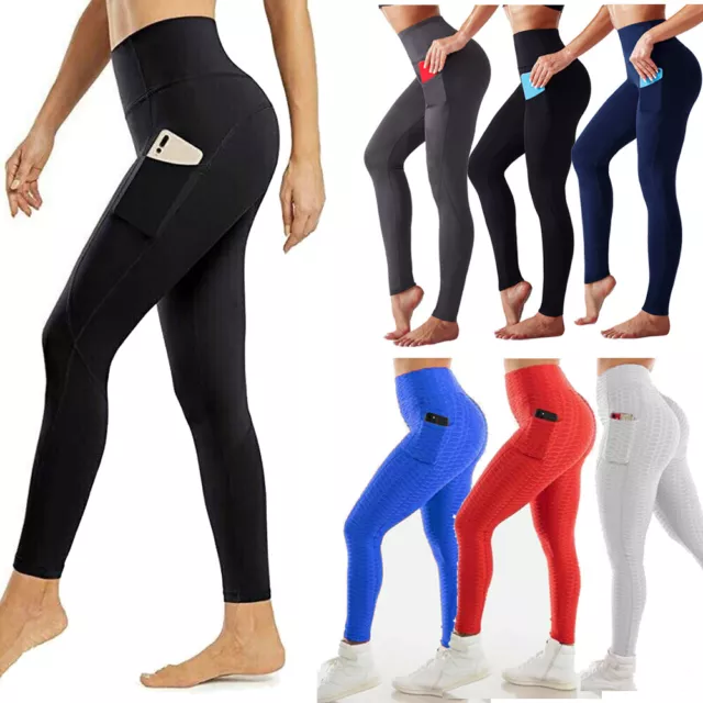 WOMEN HIGH WAIST Gym Leggings Pocket Fitness Sports Running Ladies Yoga  Pants UK £10.89 - PicClick UK