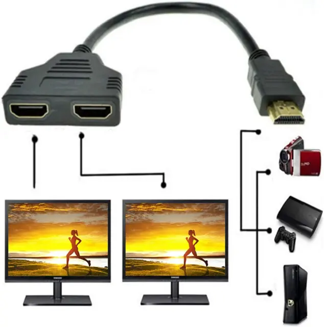 HDMI Kabel Splitter, 1080P HDMI Stecker Auf Dual HDMI Buchse, Hmdi-Cable1-Auf-2