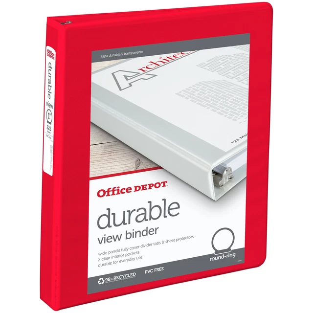 Office Depot Brand Durable View 1" Round-Ring Binder, Red