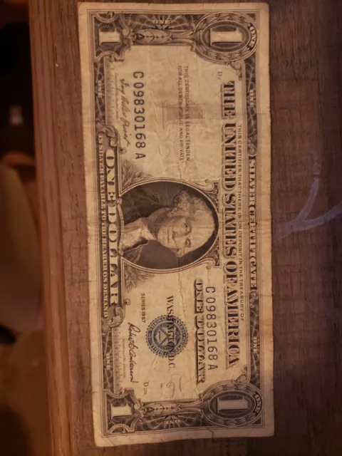 U.S. Money Paper Currency Series 1957 Dollar Bill Silver Certificate Blue Seal