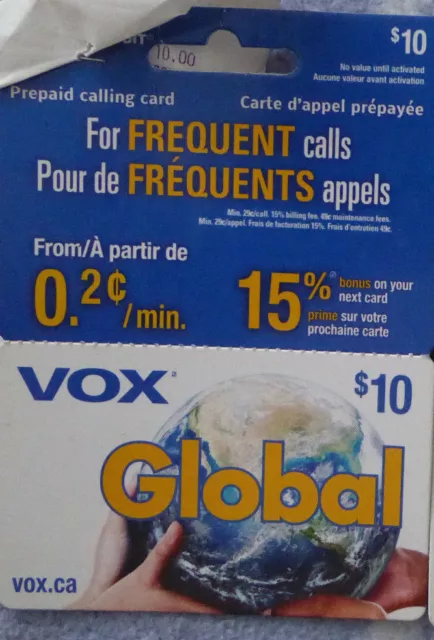 2 x Telefonkarte VOX Global 10 $ Kanada Teil-Guthaben Prepaid Calling vox.ca