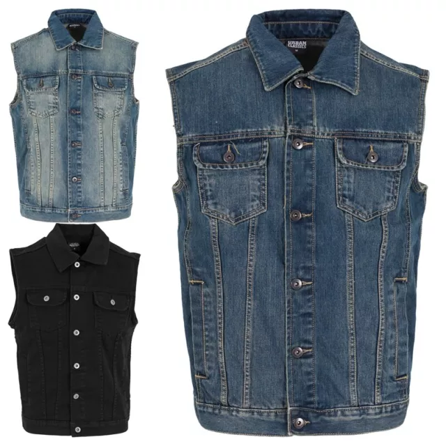 URBAN CLASSICS Herren Denim Weste + 1 SHIRT GRATIS Jeansweste Jacke TB514