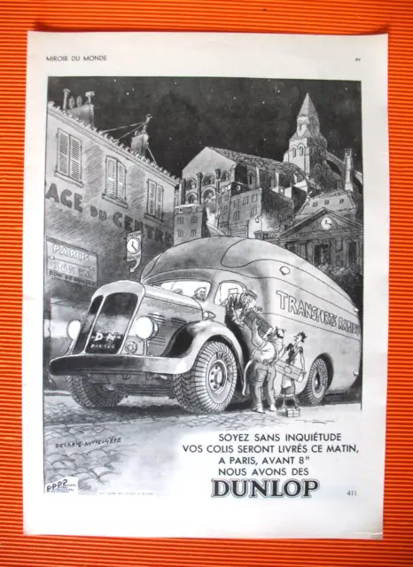 Publicite De Presse Dunlop Pneu Illustration Delarue-Nouveliere French Ad 1935