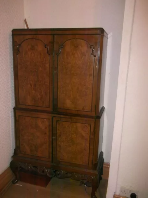 Burr Walnut Queen Anne Style Cocktail Cabinet