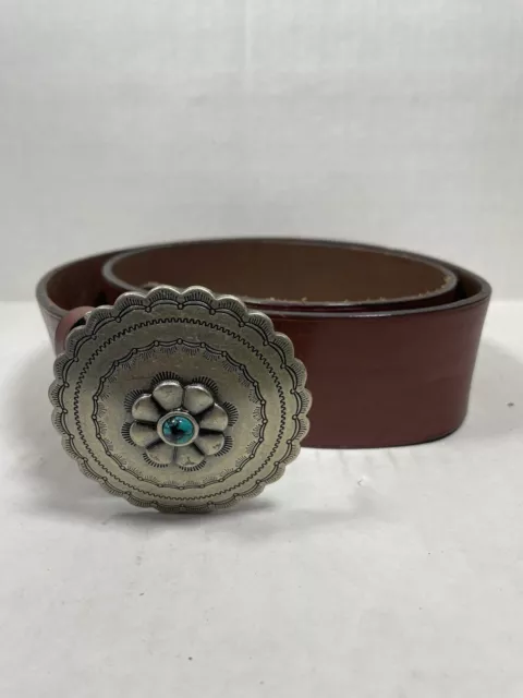 LAUREN RALPH LAUREN Concho Turquoise Brown Leather Unisex Belt