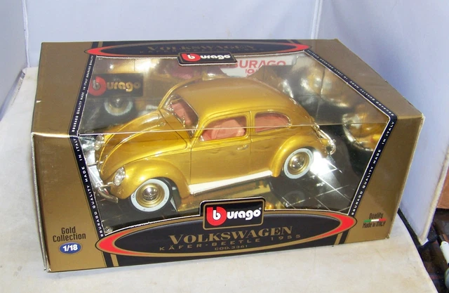 1:18 BURAGO 1955 Vw Volkswagen Beetle Kafer Coupe Gold #3361 Mib