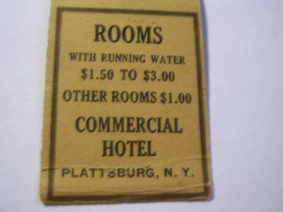 1930's Commercial Hotel Henry Ducate Plattsburg NY BOBTAIL UNION QUAL Matchcover
