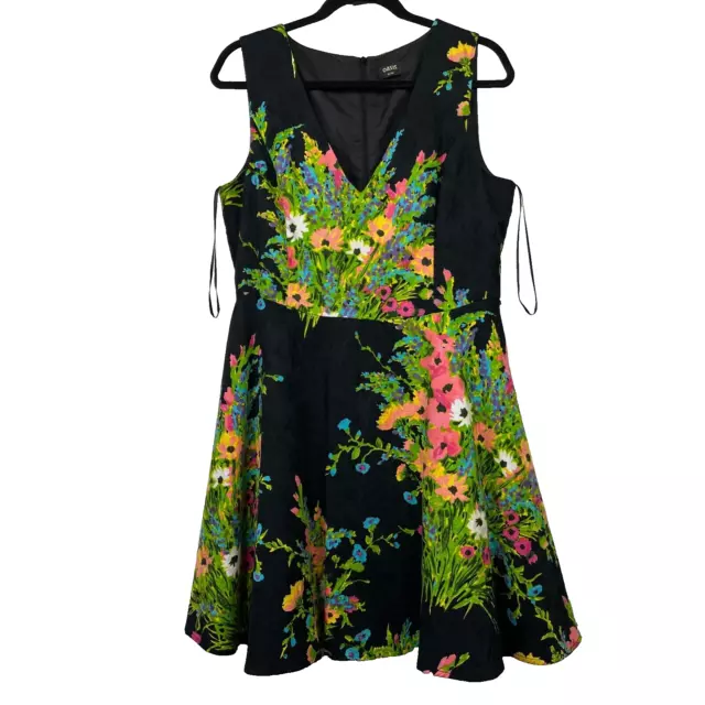 Oasis Dress Women Size 16 Black Floral Sleeveless V Neck Knee Length Lined Thick