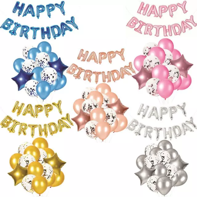 Happy Birthday Foil Banner Confetti Balloons Self Inflating Bunting Party Decor