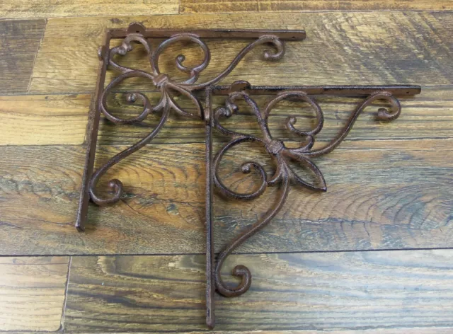 Set of 2 Vintage Look 10" x 10" Cast Iron Victorian Scroll Design Shelf Brackets