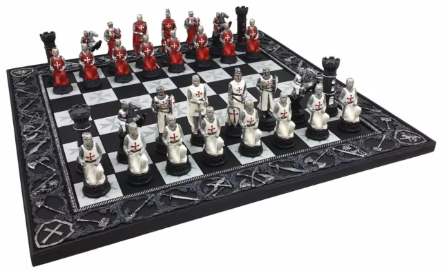 Medieval Times Crusades Red & White Armored Maltese Knights Chess Set 17" Board 2