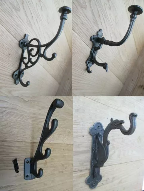 Cast iron Rustic Vintage victorian retro old coat hanging hook peg hanger large